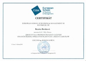 Renáta Beráková, Certifikát ESBM Finančné riadenie